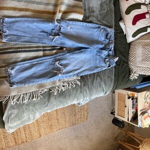 Zara Light Blue Distressed Ankle Jeans